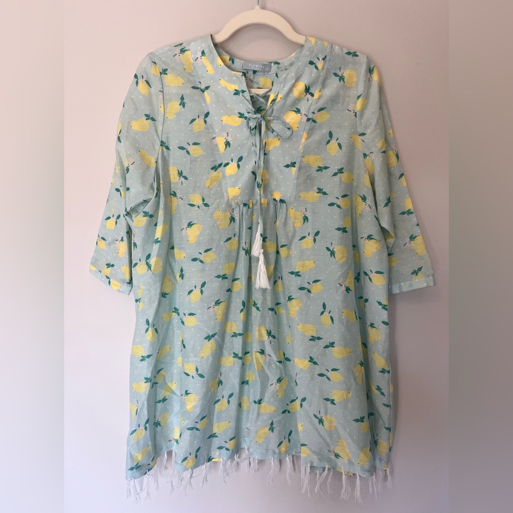 Piamita Lemon Print Swim Coverup XS Tassel Tie Beach Resort Tunic Amalfi